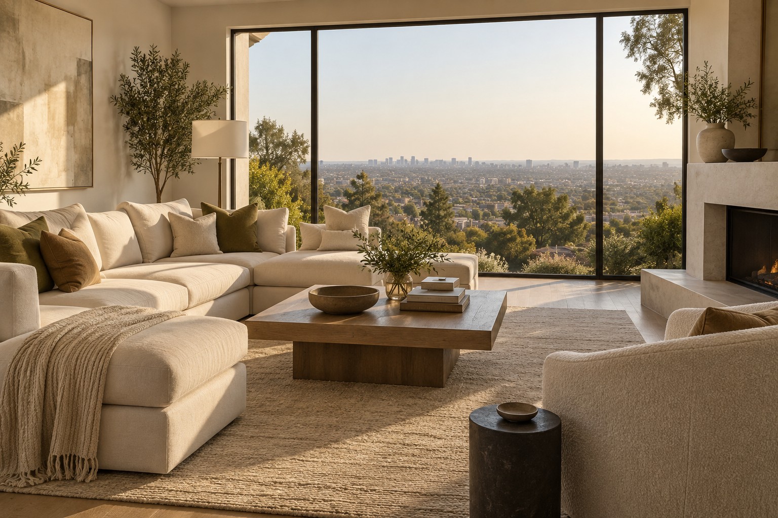 A cozy Los Angeles Westside living room, illustrative