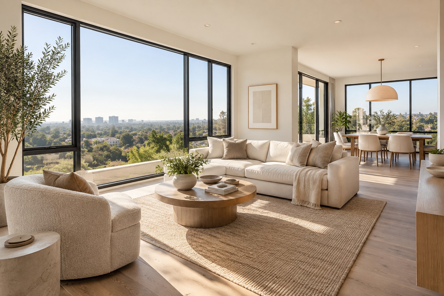 A bright Los Angeles Westside home interior, illustrative